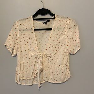 White Kendall and Kylie baby doll top with cherries Size: M
